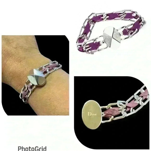 💁🏻‍♀️ Authentic Dior Purple Woven Chain Link Silver Tone Magnetic Bracelet - Picture 1 of 6